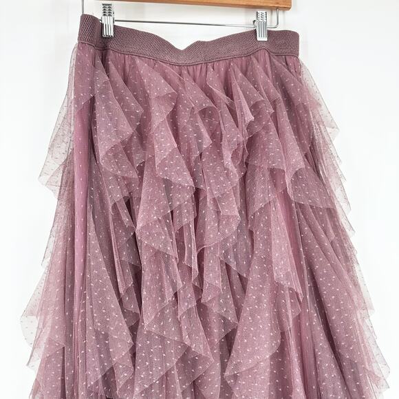 Anthropologie Cheri Ruffled Tiered Mesh Tulle Midi Skirt Medium Romantic Fairy - Picture 5 of 10